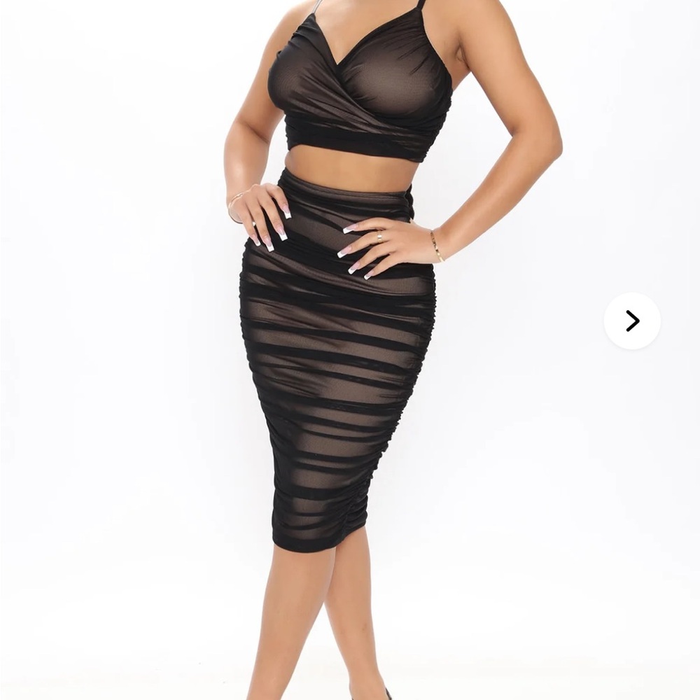 Fashion Nova Black Mesh Skirt Set